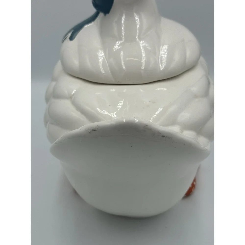 Ceramic Duck Cookie Jar with Blue Bow and Lid, Animal Kitchen Decor